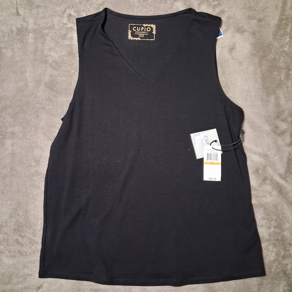 Cupio Polished V Neck Blouse Tank Top Jet Black Knit Foundation Underlayer S NWT